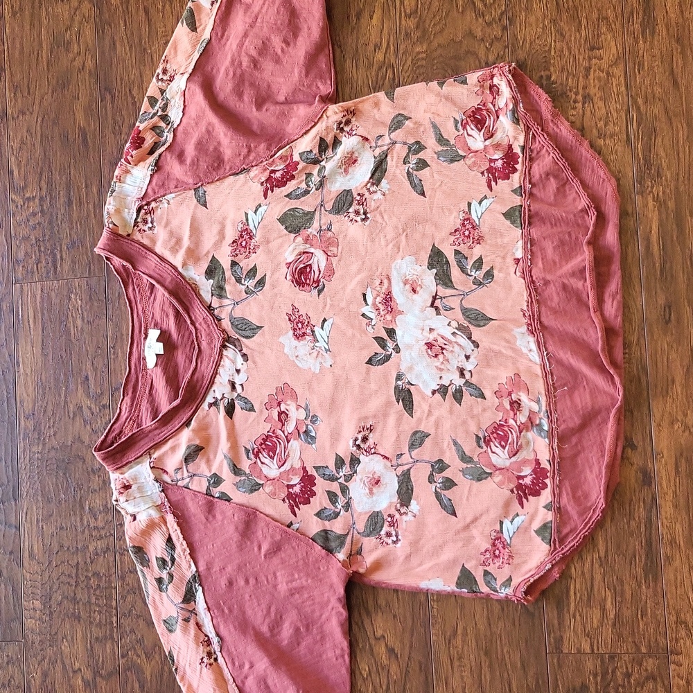 Umgee Floral half Sleeve Top - Pink and Peach